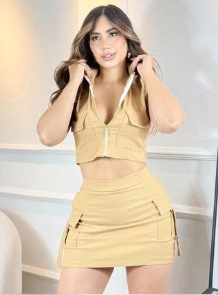 Conjunto blusa y falda cargo  M078